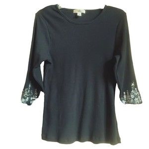 Coldwater Creek Women's  Black Knit Top w/Sequin Sleeves Size Large